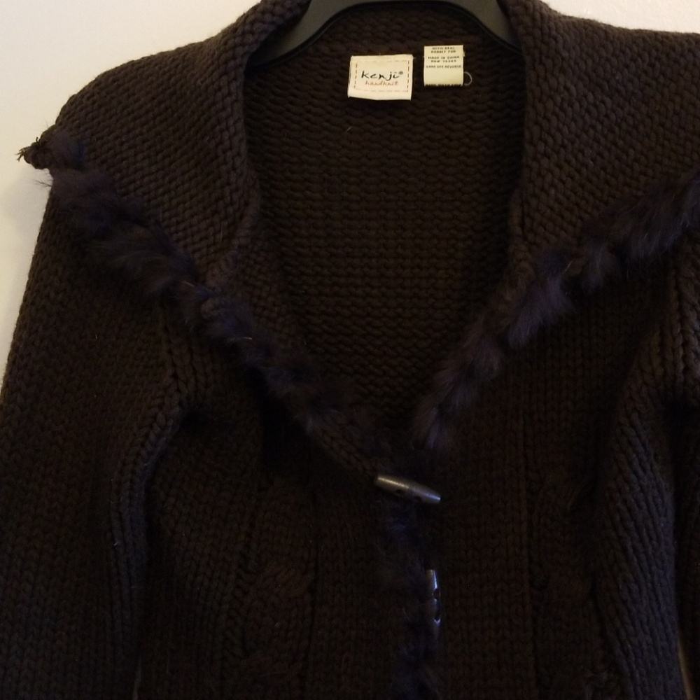 Sweater Jacket Brown with Rabbit Fur - Picture 3 of 5